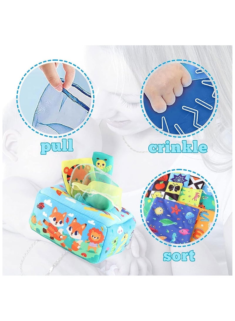 Soofam Baby Tissue Box Toy, Soft Crinkle Toy For Babies 6-12 Months, Montessori Sensory Toys, Soft Tissue Box Toy Set, Educational Preschool Learning Toys For Infants Newborn Toddlers (Multicolour) - Image 3