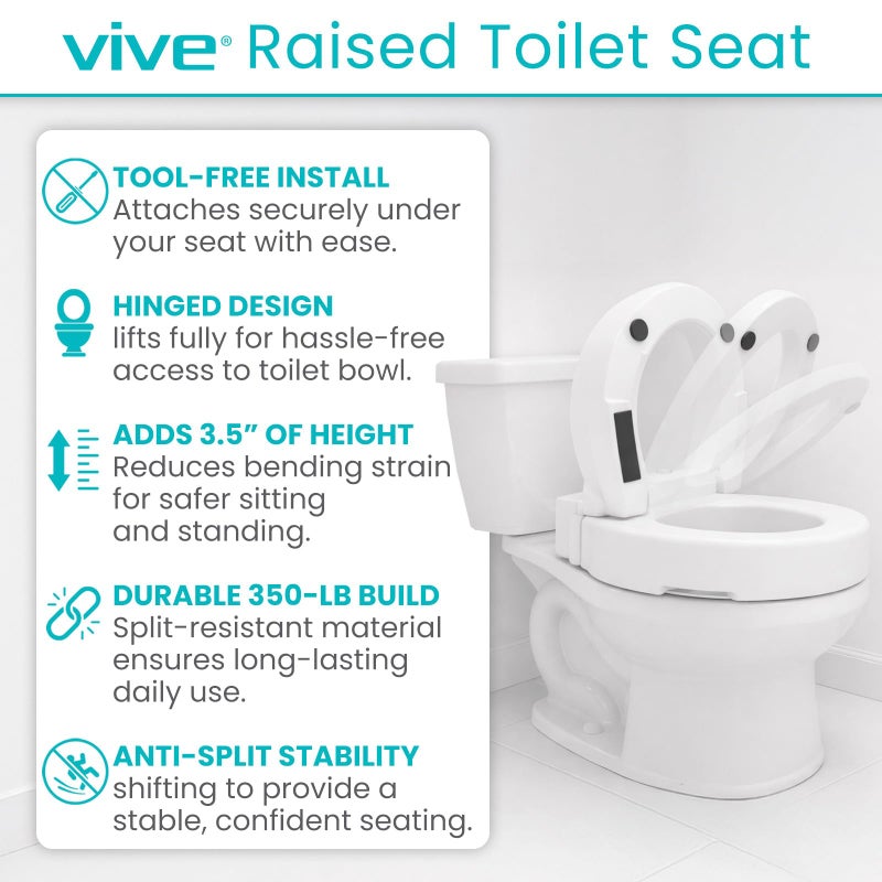 Vive Raised Toilet Seat Standard Adds 35 Inches Elevated Toilet Seat Riser Extender for Seniors Handicap High Rise Toilet Extension for Elderly Portable Commode Toilet Booster for Adults - Image 3