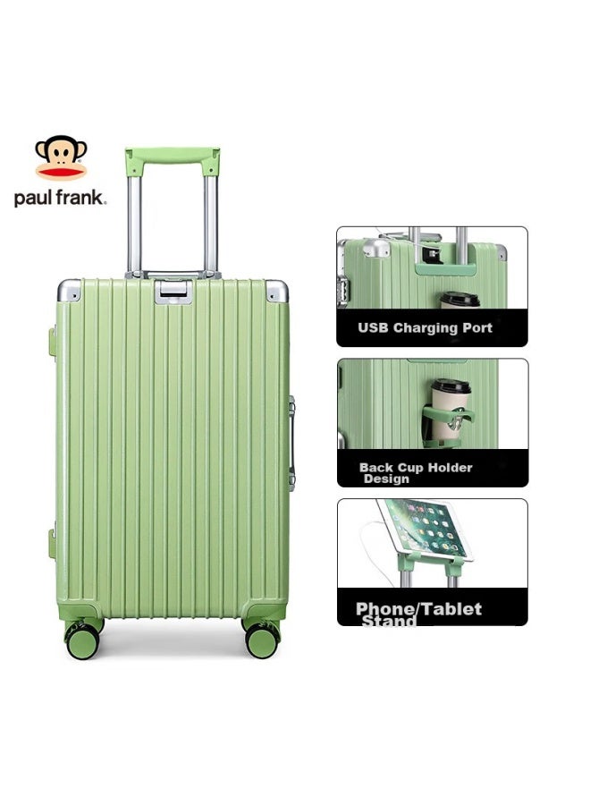 Paul Frank Aluminum Frame Suitcase, Stylish Trolley Case For Men And Women, Large Capacity Multifunctional Password Lock Travel Luggage, 28-inch Rechargeable Suitcase