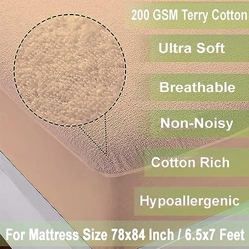 AVI Cotton Feel Terry Soft Waterproof Bed Mattress Protector Super King Size 84x78 inch | Breathable Elastic Fitted Mattresses Cover for Super King Size Bed (7x6.5 ft, Beige, Fit On 2-10 Inch) - Image 4