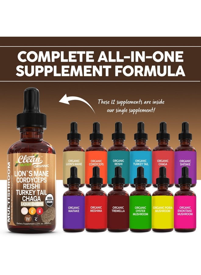 Clean Nutraceuticals قطرات سائلة من مكمل الفطر العضوي مع فطر ليوينز ماني وفطر ذيل الديك الرومي وكورديسيبس وريشي وتشاجا وشيتاكي ومايتاكي وترميلا وفطر المحار وبوريا وفطر إنوكيتاكي - مزيج معقد من كلين نوترا - Image 2