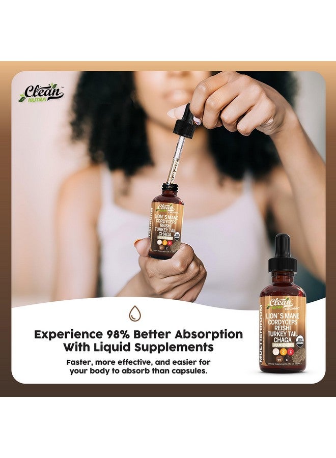 Clean Nutraceuticals قطرات سائلة من مكمل الفطر العضوي مع فطر ليوينز ماني وفطر ذيل الديك الرومي وكورديسيبس وريشي وتشاجا وشيتاكي ومايتاكي وترميلا وفطر المحار وبوريا وفطر إنوكيتاكي - مزيج معقد من كلين نوترا - Image 5