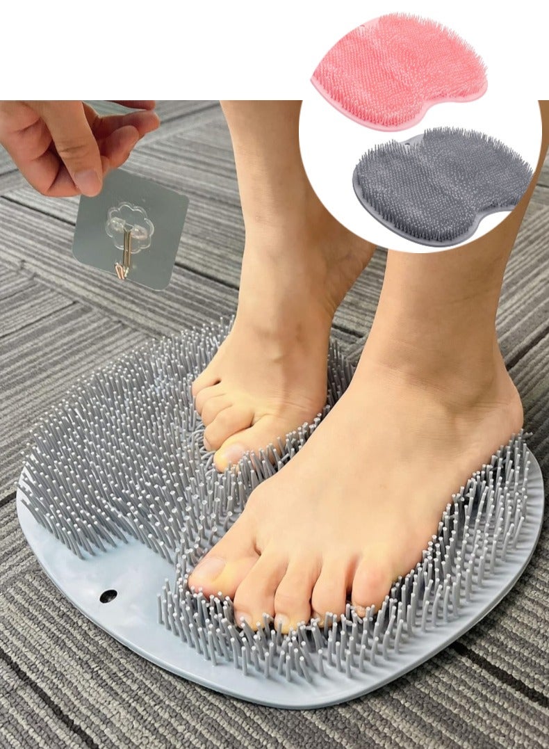 أونليماي فقط عبوة من قطعتين من وسادات تنظيف القدمين للاستحمام وغسالة الظهر ووسادة غسيل مقشرة للاستحمام مثبتة على الحائط مع أكواب شفط للاستخدام في التنظيف للرجال والنساء - Image 1