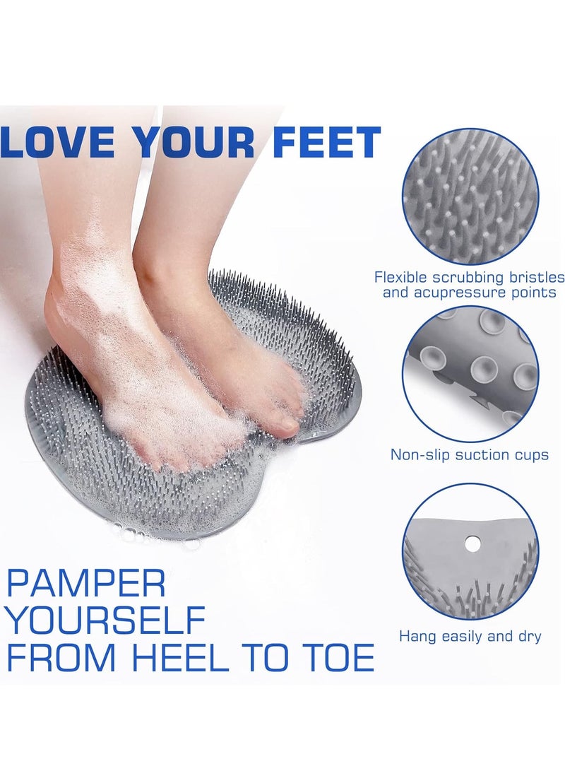 أونليماي فقط عبوة من قطعتين من وسادات تنظيف القدمين للاستحمام وغسالة الظهر ووسادة غسيل مقشرة للاستحمام مثبتة على الحائط مع أكواب شفط للاستخدام في التنظيف للرجال والنساء - Image 5