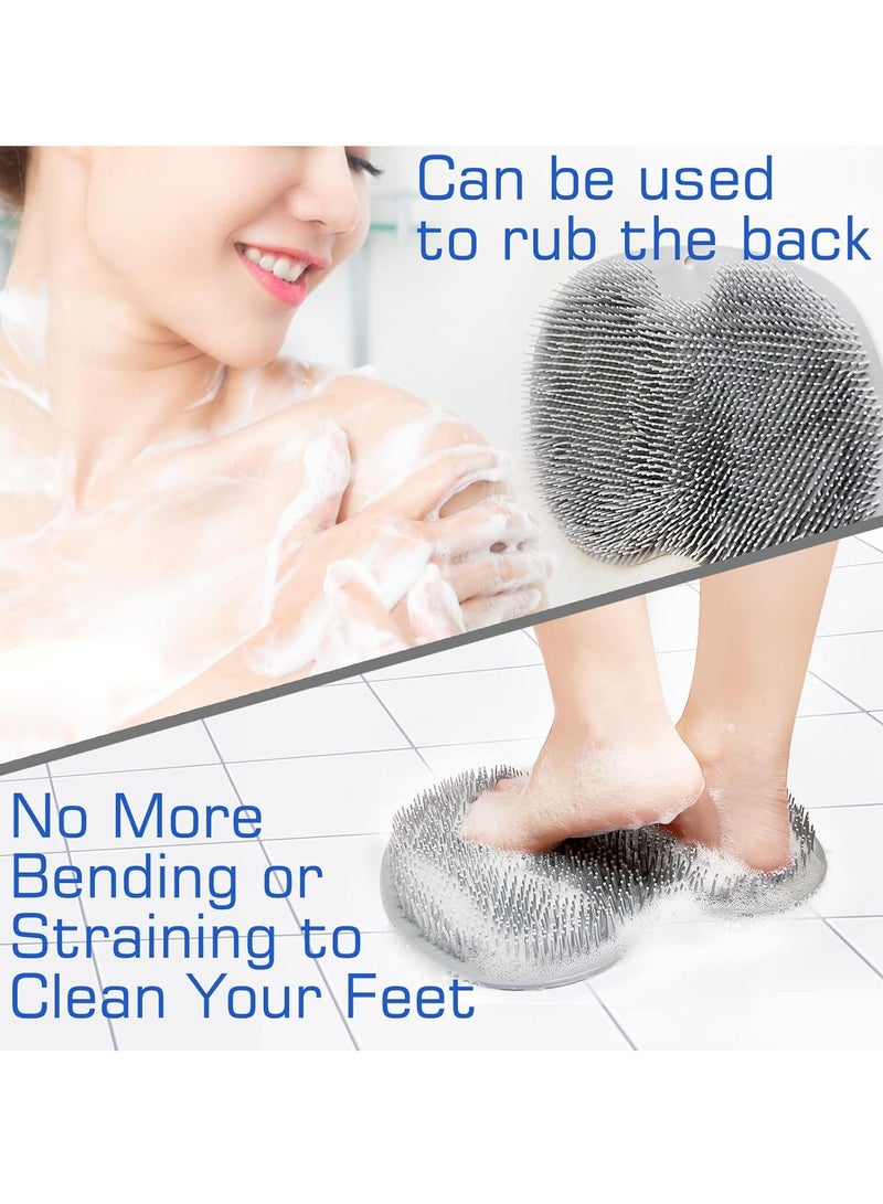 أونليماي فقط عبوة من قطعتين من وسادات تنظيف القدمين للاستحمام وغسالة الظهر ووسادة غسيل مقشرة للاستحمام مثبتة على الحائط مع أكواب شفط للاستخدام في التنظيف للرجال والنساء - Image 3