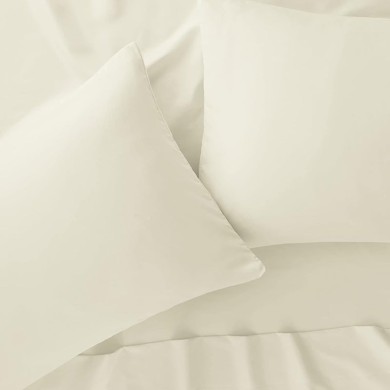 Serta Simply Clean Super Soft Hypoallergenic Stain Resistant Deep Pocket 3 Pieces Solid Bed Sheet Set, Twin XL, Ivory - Image 2