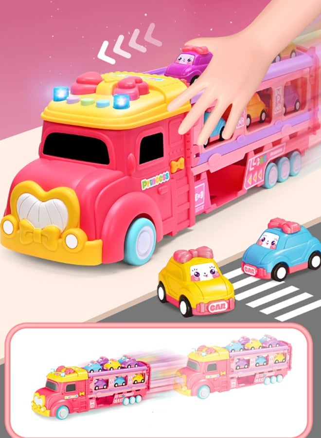 Aikenn Princess Transport Truck Toys, Dual Race Track and Ejection Car, Big Truck Folding Storage Track Alloy Racing Car Transporter Inertia Truck, 6 Metal Cars and Foldable Storage Transporter Set, Toddler Car Toy Gift for Girls - Image 5