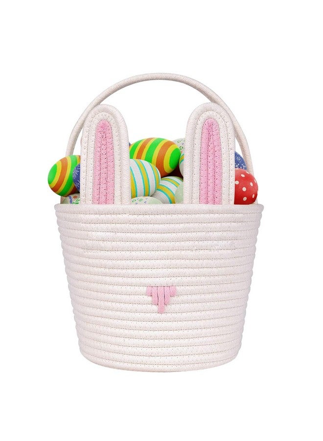 LDFDRT Easter Basket for kids Empty Bunny Egg Baskets With Handle And Ears Easter Gifts Cute Woven Basket (pink) - Image 1