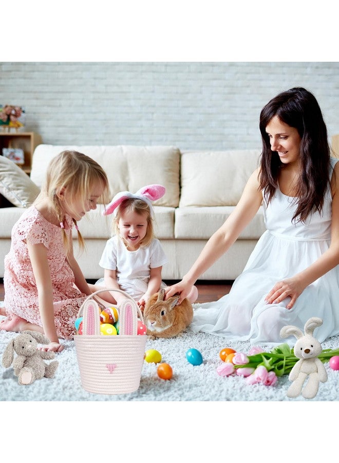 LDFDRT Easter Basket for kids Empty Bunny Egg Baskets With Handle And Ears Easter Gifts Cute Woven Basket (pink) - Image 5