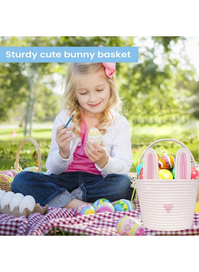 LDFDRT Easter Basket for kids Empty Bunny Egg Baskets With Handle And Ears Easter Gifts Cute Woven Basket (pink) - Image 3
