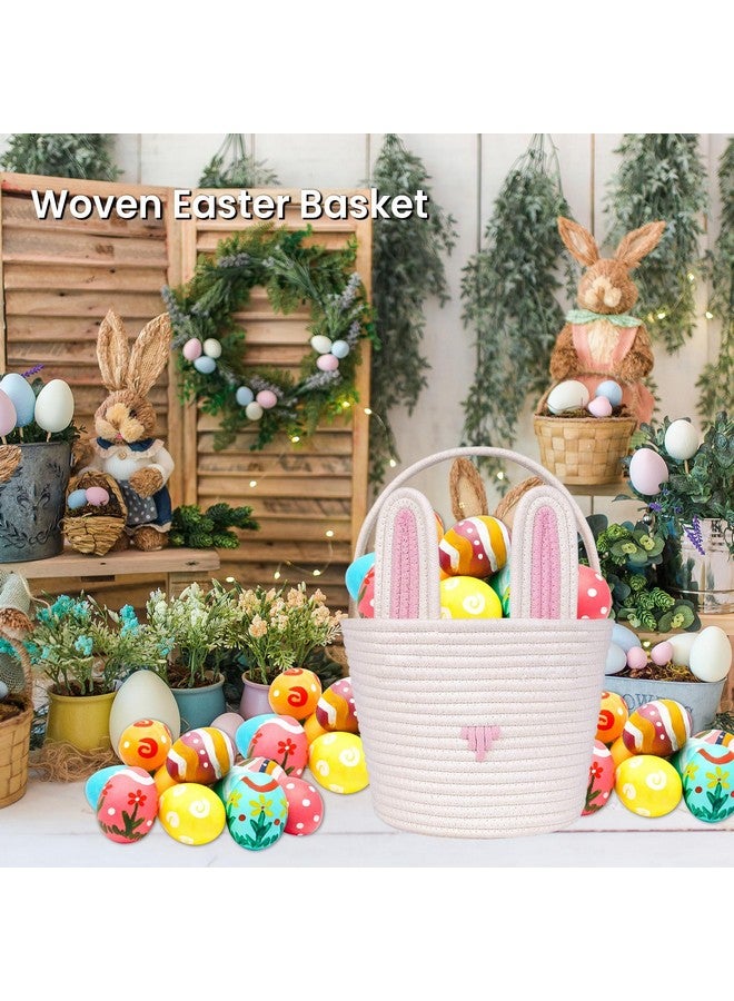 LDFDRT Easter Basket for kids Empty Bunny Egg Baskets With Handle And Ears Easter Gifts Cute Woven Basket (pink) - Image 2