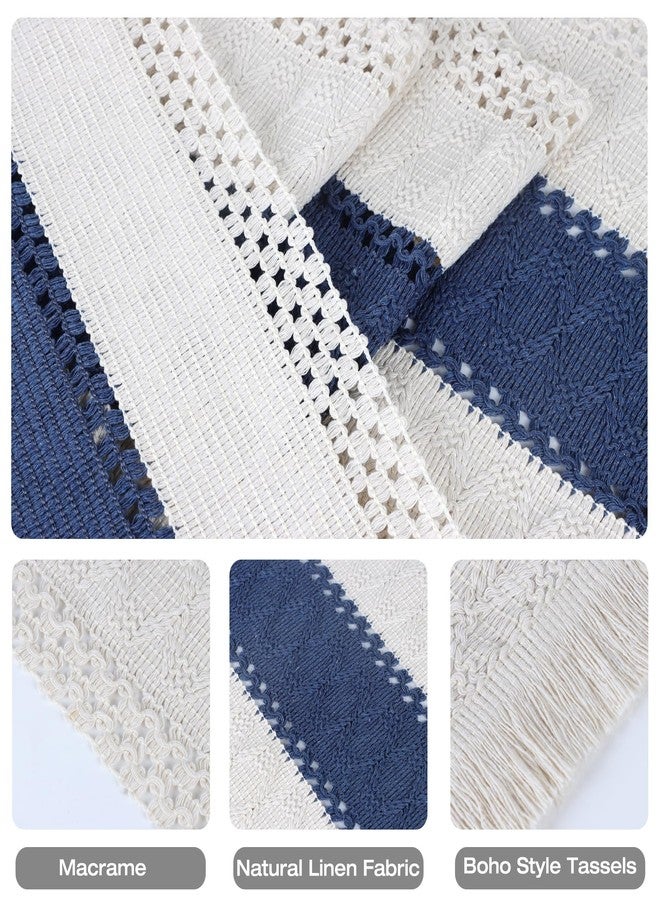 duduta Navy Blue Boho Macrame Table Runner 72 inches Long, Rustic Farmhouse Dresser Covers with Tassels Home Coffee Table Decor - Image 3