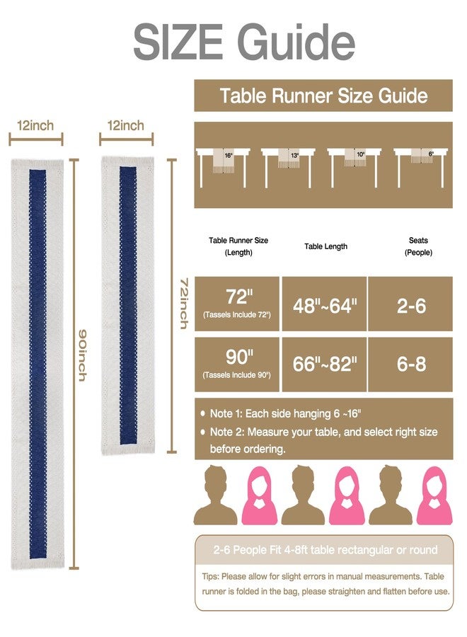 duduta Navy Blue Boho Macrame Table Runner 72 inches Long, Rustic Farmhouse Dresser Covers with Tassels Home Coffee Table Decor - Image 2