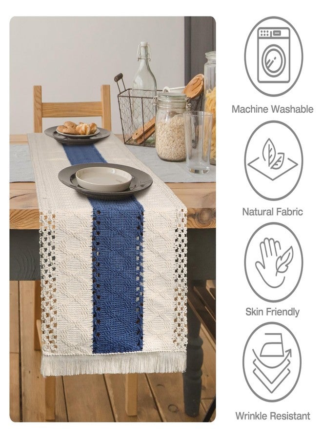 duduta Navy Blue Boho Macrame Table Runner 72 inches Long, Rustic Farmhouse Dresser Covers with Tassels Home Coffee Table Decor - Image 4