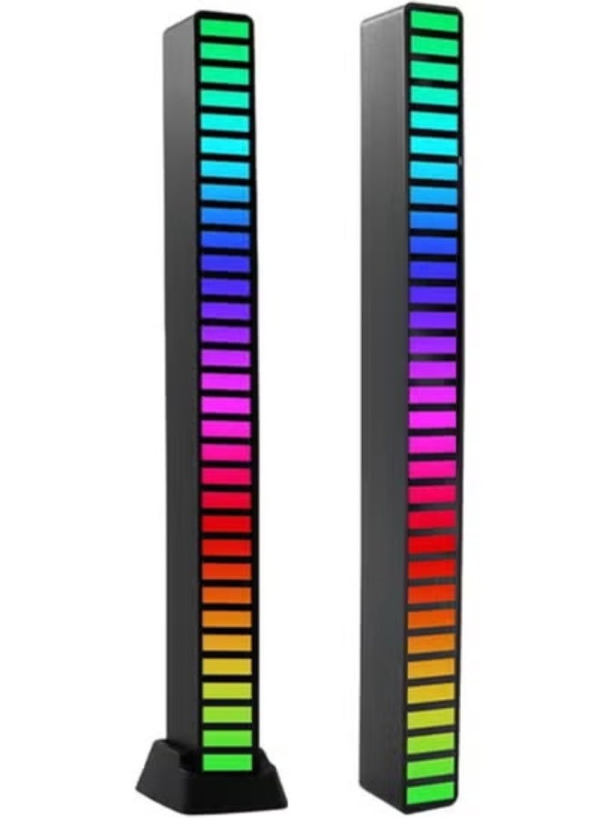 APP Sound Control Rhythm Lights, Car Music Level Lights, 32 LED 18 Colors Audio Spectrum Analyzer, Voice Activated Atmosphere Light, for Car, Gaming Room Decoration, Desktop, DJ Studio (Black) - Image 1