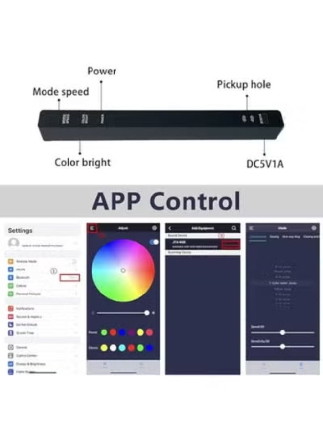 APP Sound Control Rhythm Lights, Car Music Level Lights, 32 LED 18 Colors Audio Spectrum Analyzer, Voice Activated Atmosphere Light, for Car, Gaming Room Decoration, Desktop, DJ Studio (Black) - Image 2