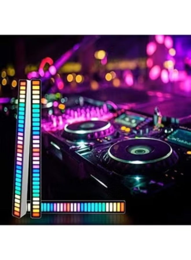 APP Sound Control Rhythm Lights, Car Music Level Lights, 32 LED 18 Colors Audio Spectrum Analyzer, Voice Activated Atmosphere Light, for Car, Gaming Room Decoration, Desktop, DJ Studio (Black) - Image 3