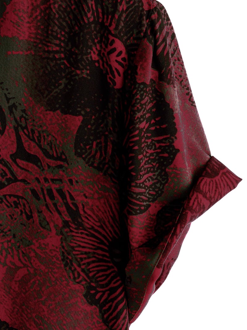 JOTOOK Mens Hawaiian Shirt Short Sleeve Button Down Tropical Shirts Casual Floral Summer Beach Shirt Large WineRed - Image 4
