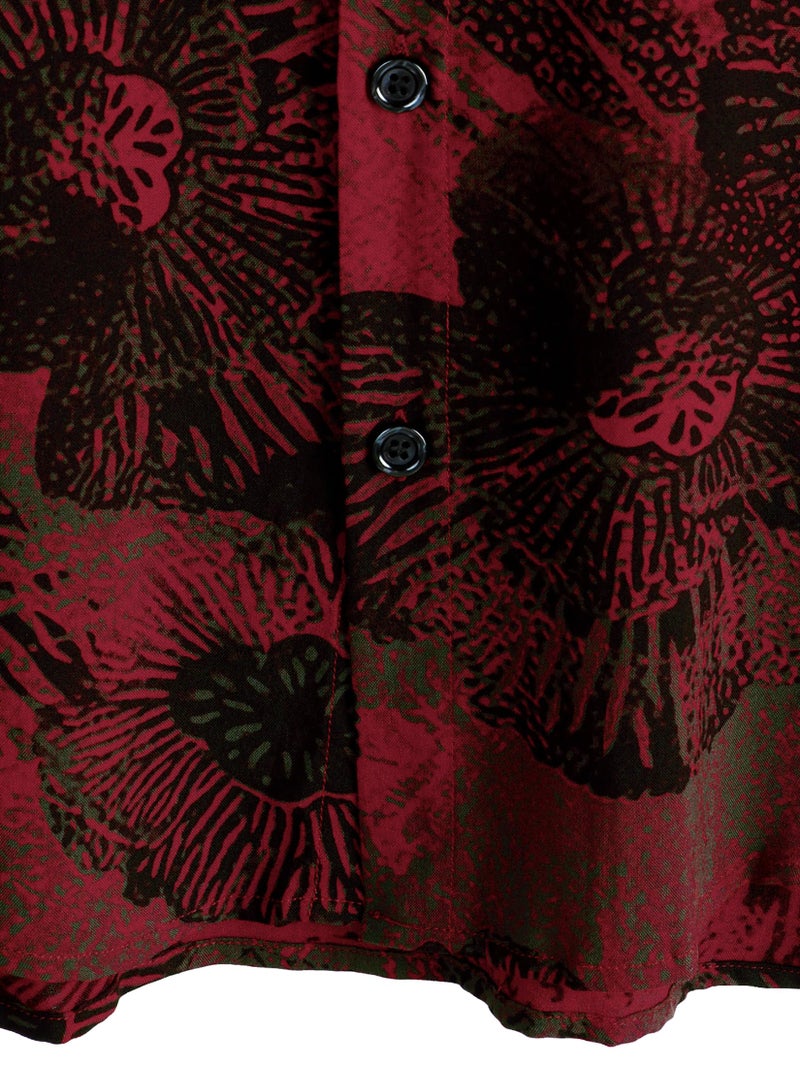 JOTOOK Mens Hawaiian Shirt Short Sleeve Button Down Tropical Shirts Casual Floral Summer Beach Shirt Large WineRed - Image 5