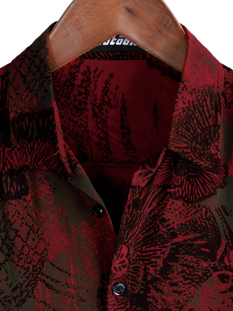 JOTOOK Mens Hawaiian Shirt Short Sleeve Button Down Tropical Shirts Casual Floral Summer Beach Shirt Large WineRed - Image 2