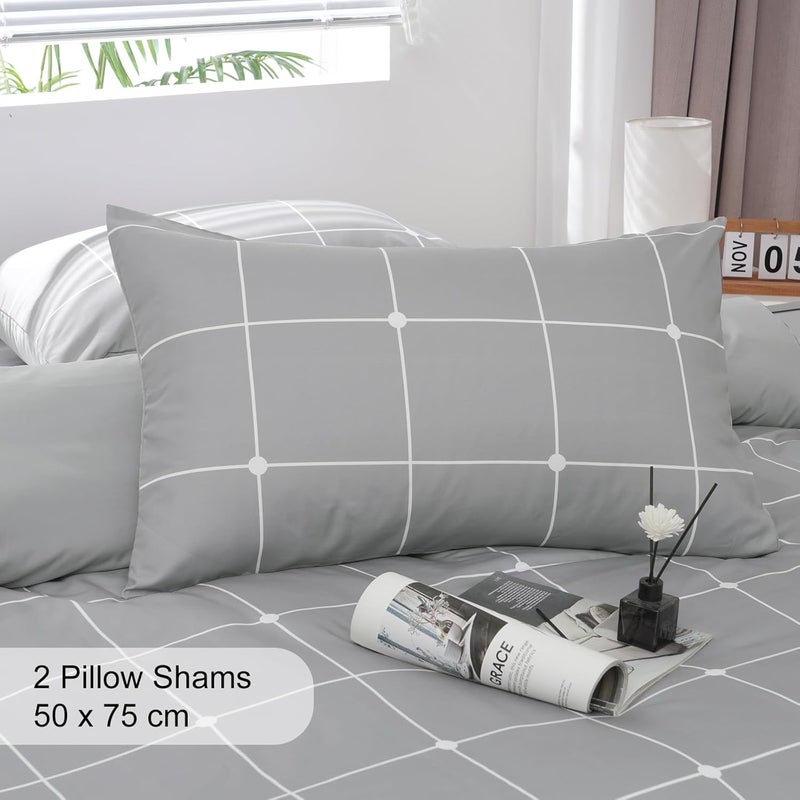 PHF 3 Piece Ultra soft Plaid Pattern Duvet cover Set in King Size, set includes 1 x duvet cover 220cm x 230cm + 2x 50cm x 75cm Pillowcases, Grey - Image 4