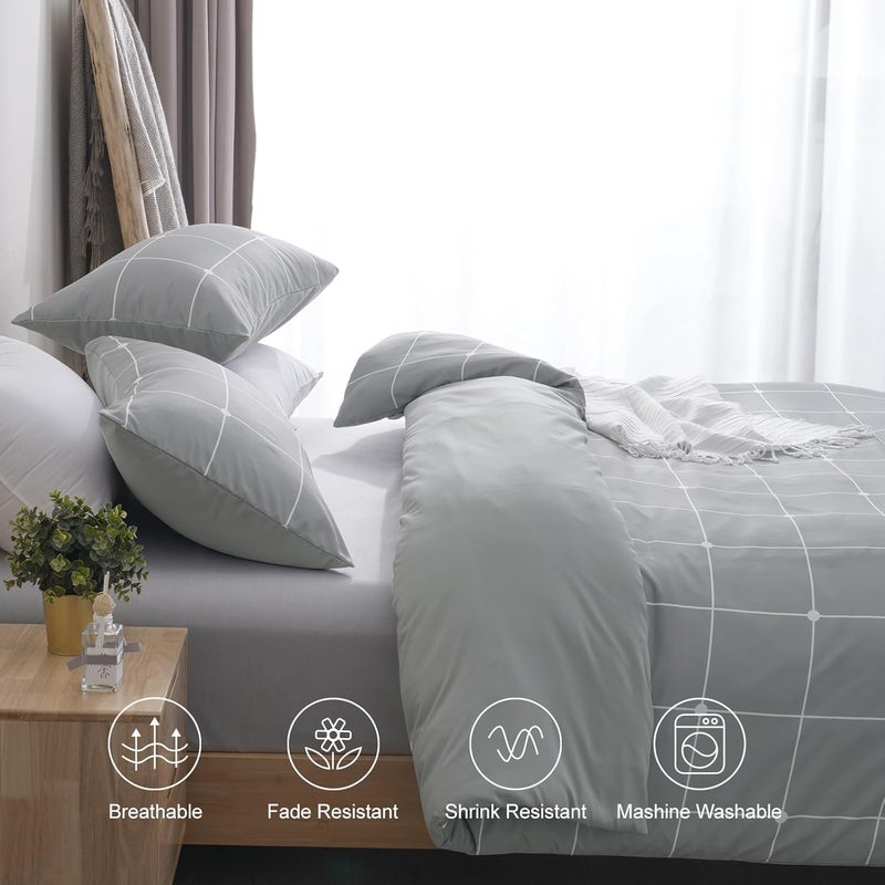 PHF 3 Piece Ultra soft Plaid Pattern Duvet cover Set in King Size, set includes 1 x duvet cover 220cm x 230cm + 2x 50cm x 75cm Pillowcases, Grey - Image 2