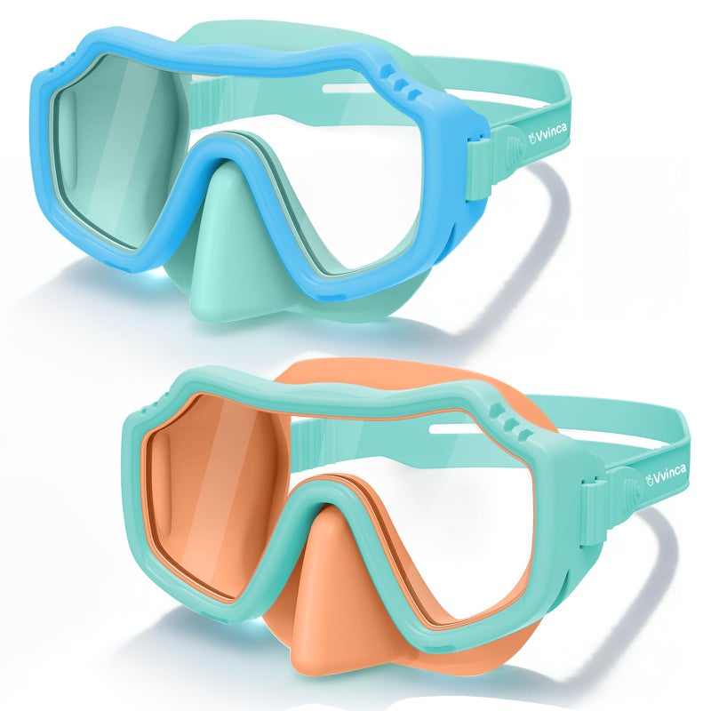 Vvinca 2 Pack Kids Swim Goggles with Nose Cover for Boys Girls 3-15, Anti Fog Diving Mask with Shatterproof Safety Lens for Toddler, Waterproof Swimming Goggles Value Set for Beach & Pool Beach - Image 1