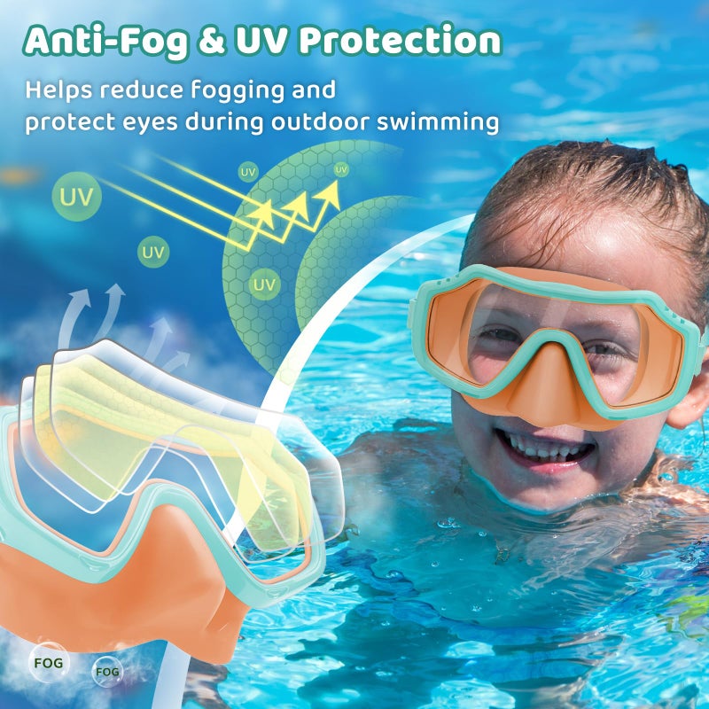 Vvinca 2 Pack Kids Swim Goggles with Nose Cover for Boys Girls 3-15, Anti Fog Diving Mask with Shatterproof Safety Lens for Toddler, Waterproof Swimming Goggles Value Set for Beach & Pool Beach - Image 3