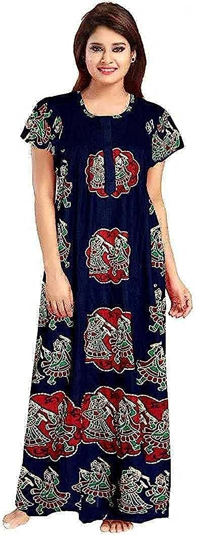 YUKATA Women's Cotton Printed Ankle Length Nighty - Free Size (Pack of 2) (Free Size, Blue&Maroon) - Image 2