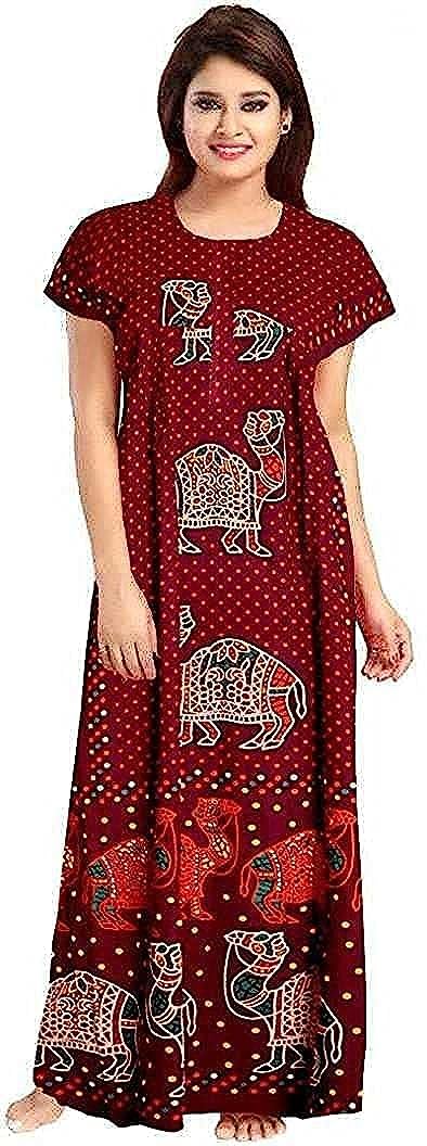 YUKATA Women's Cotton Printed Ankle Length Nighty - Free Size (Pack of 2) (Free Size, Blue&Maroon) - Image 4