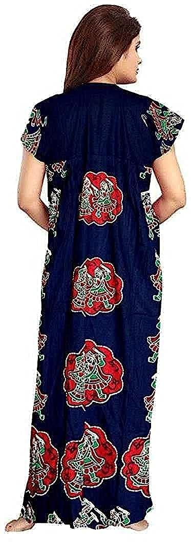 YUKATA Women's Cotton Printed Ankle Length Nighty - Free Size (Pack of 2) (Free Size, Blue&Maroon) - Image 3