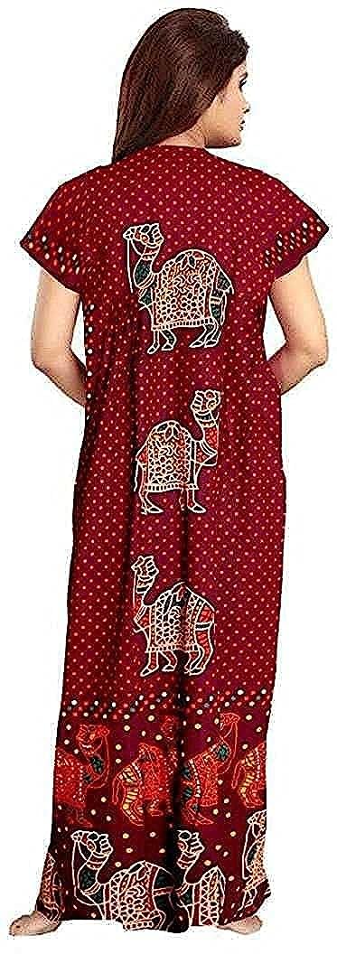 YUKATA Women's Cotton Printed Ankle Length Nighty - Free Size (Pack of 2) (Free Size, Blue&Maroon) - Image 5