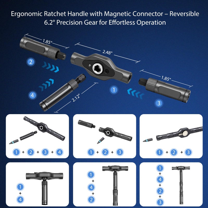 DikTalk 42Pcs Magnetic Ratchet Screwdriver Set with T-Handle&Magnetic Booster,6.2Â°Precision Gear&Extended Lever Handle,Multi-Bit Screwdriver Kit with 40 Bits&Portable Case for DIY,Home Appliances&Home Repair - Image 3