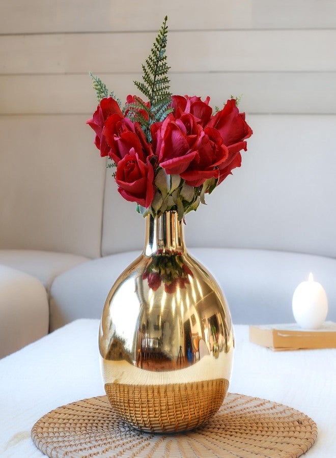 BEHOMA Glossy Golden Metal Flower Vase for Home & Office Décor | Table Decorative Flower Pot for Living Room, Dining Table | Gift for Birthday & Wedding Anniversary | 1Pcs (8") (Flower not Included) - Image 1