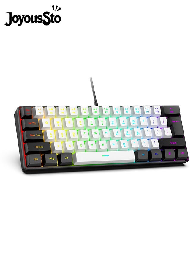 60% Wired Gaming Keyboard RGB Backlit Membrane 60 % Keyboard Mechanical Feeling Ultra-Compact Mini Waterproof Keyboard for PC Computer Gamer Black and White