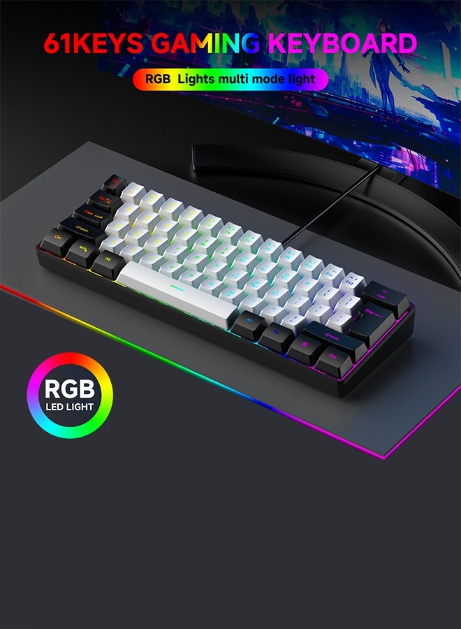 JoyousSto 60% Wired Gaming Keyboard RGB Backlit Membrane 60 % Keyboard Mechanical Feeling Ultra-Compact Mini Waterproof Keyboard for PC Computer Gamer Black and White - Image 3