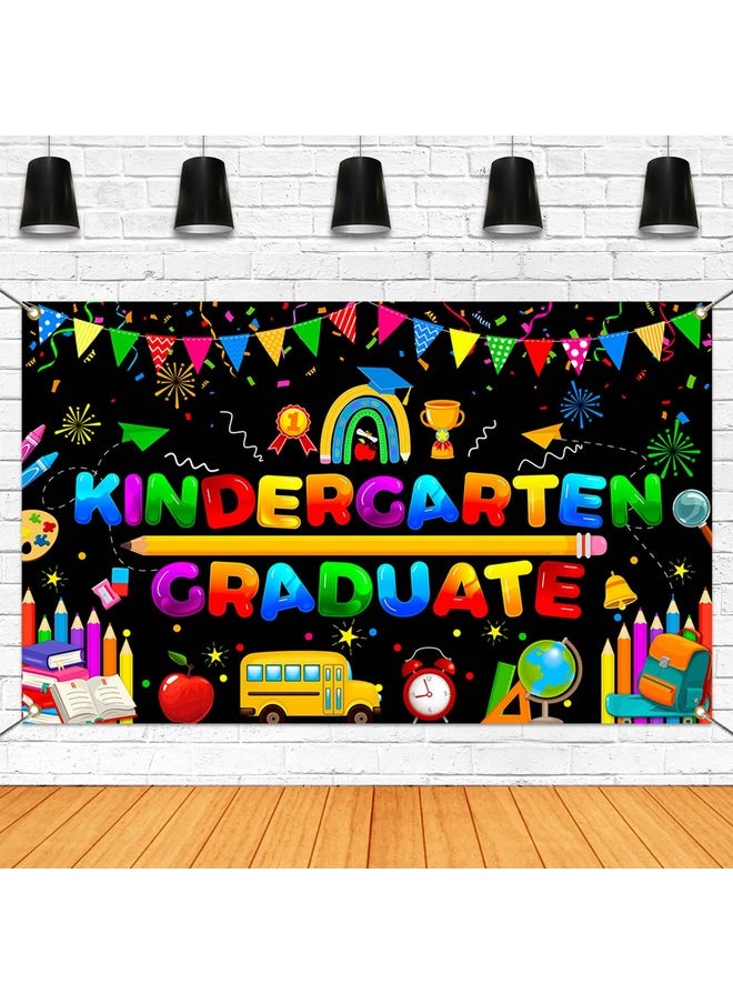 Mocsicka Mocsicka Kindergarten Graduate Banner Preschool Graduation Decorations Banner Colorful 2025 Graduation Backdrop for Kids Children Grad Party Supplies (Black, 70.8x43.3 inch)  - Image 1