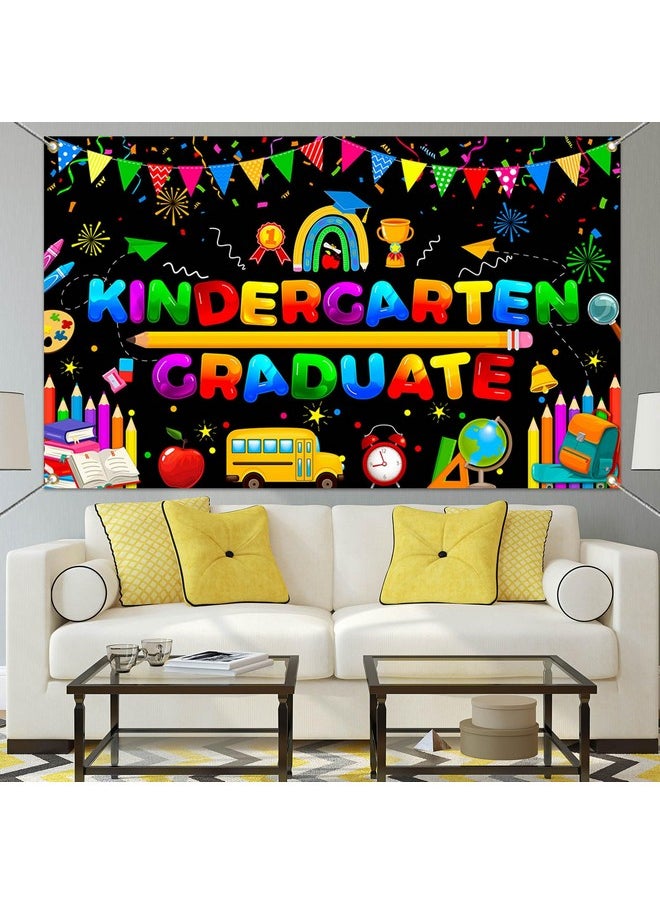 Mocsicka Mocsicka Kindergarten Graduate Banner Preschool Graduation Decorations Banner Colorful 2025 Graduation Backdrop for Kids Children Grad Party Supplies (Black, 70.8x43.3 inch)  - Image 3