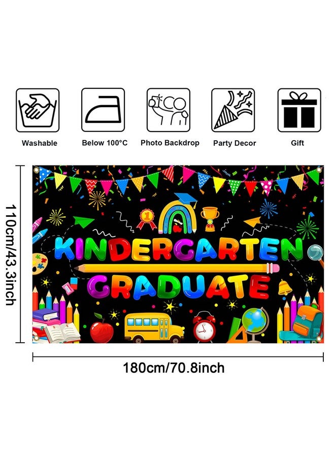 Mocsicka Mocsicka Kindergarten Graduate Banner Preschool Graduation Decorations Banner Colorful 2025 Graduation Backdrop for Kids Children Grad Party Supplies (Black, 70.8x43.3 inch)  - Image 2