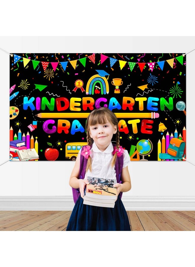 Mocsicka Mocsicka Kindergarten Graduate Banner Preschool Graduation Decorations Banner Colorful 2025 Graduation Backdrop for Kids Children Grad Party Supplies (Black, 70.8x43.3 inch)  - Image 4