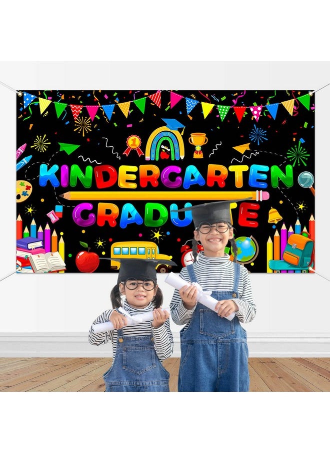 Mocsicka Mocsicka Kindergarten Graduate Banner Preschool Graduation Decorations Banner Colorful 2025 Graduation Backdrop for Kids Children Grad Party Supplies (Black, 70.8x43.3 inch)  - Image 5