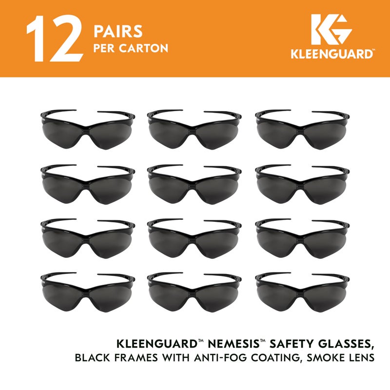 KleenGuard™ V30 Nemesis™ Safety Glasses (22475), with Anti-Fog Coating, Smoke Lenses, Black Frame, Unisex Sunglasses for Men and Women (Pack of 12) - Image 2