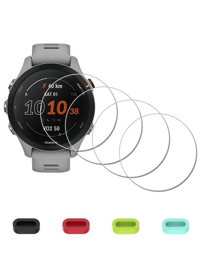 iDaPro [4 Pack] Screen Protector for Garmin Forerunner 255s /255s Music 41mm Smartwatch + Silicone Anti-dust Plugs Tempered Glass Anti-Scratch Bubble-Free - Image 1