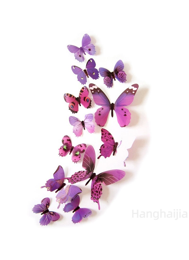 Hanghaijia - 12 Pcs 3D Butterfly Wall Sticker, Detachable Mural DIY Self-adhesive Suitable For Home Room And Kindergarten Wall Decoration - Image 1