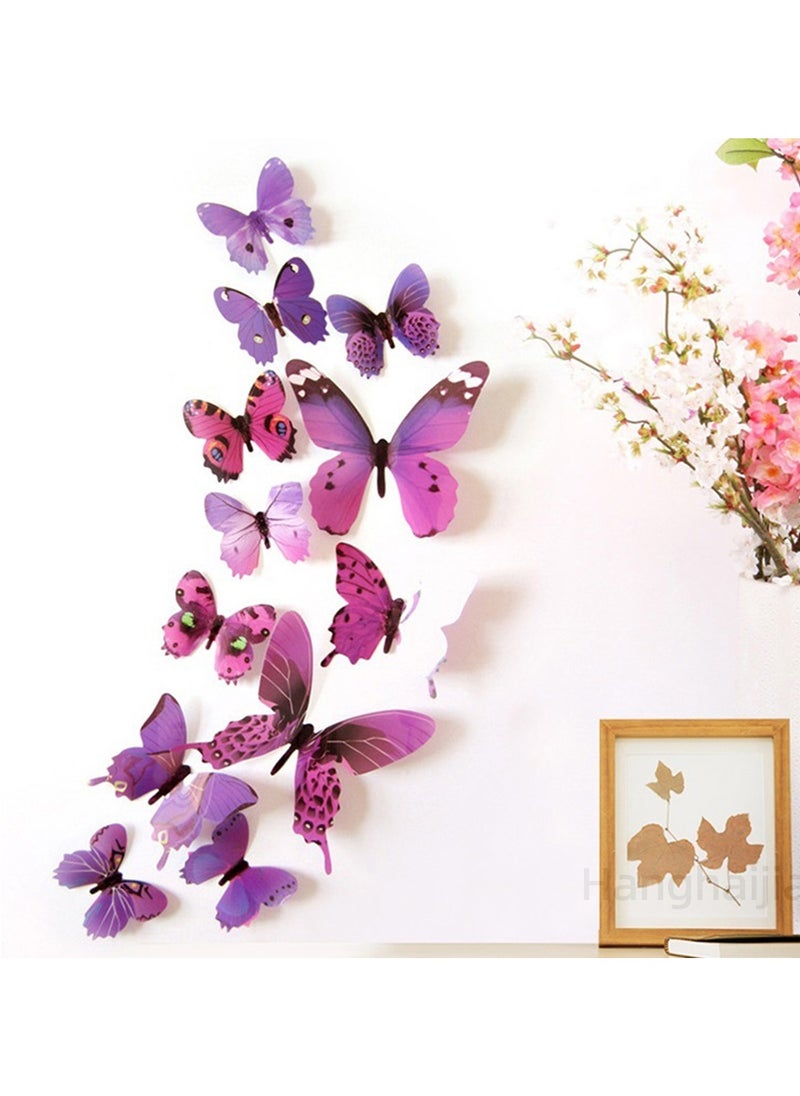 Hanghaijia - 12 Pcs 3D Butterfly Wall Sticker, Detachable Mural DIY Self-adhesive Suitable For Home Room And Kindergarten Wall Decoration - Image 1