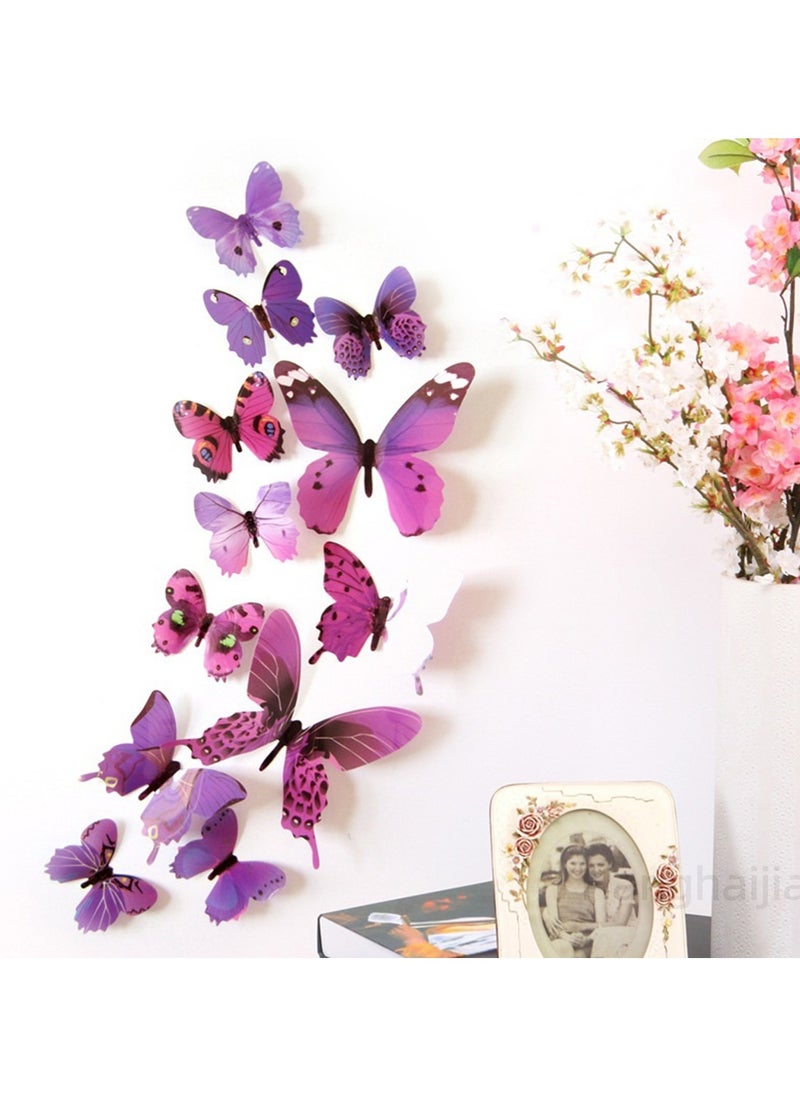 Hanghaijia - 12 Pcs 3D Butterfly Wall Sticker, Detachable Mural DIY Self-adhesive Suitable For Home Room And Kindergarten Wall Decoration - Image 1