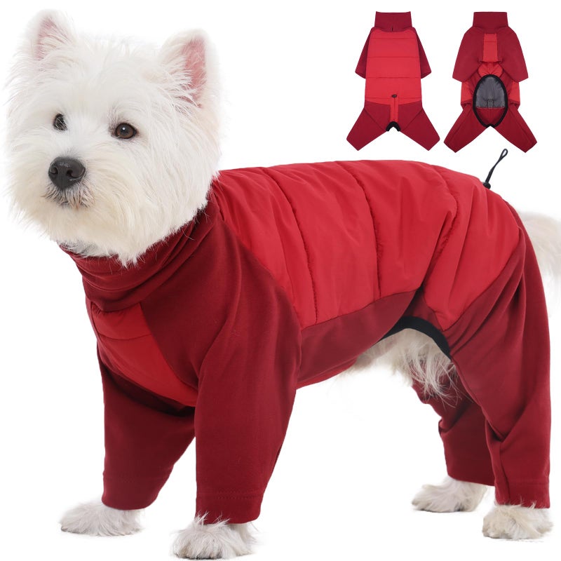 ROZKITCH Dog Coat with Harness, Dog Winter Jacket, Dogs Onesie Body Warm Jackets, Small Dogs Winter Coats Reflective Windproof Warm Cold Weather Coats, Pet Waterproof Jacket Hiking Red S - Image 1
