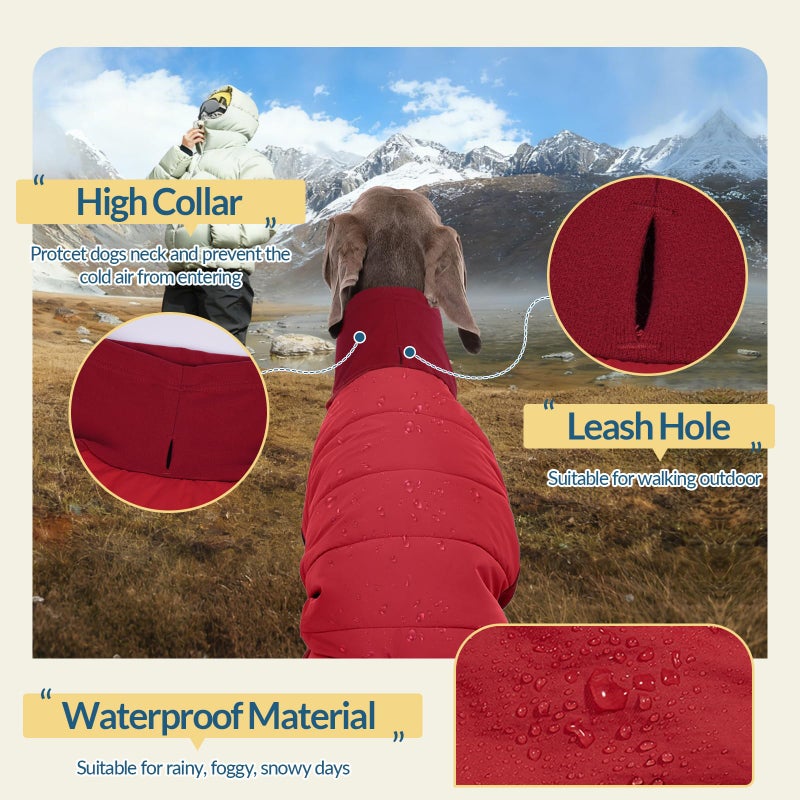 ROZKITCH Dog Coat with Harness, Dog Winter Jacket, Dogs Onesie Body Warm Jackets, Small Dogs Winter Coats Reflective Windproof Warm Cold Weather Coats, Pet Waterproof Jacket Hiking Red S - Image 3