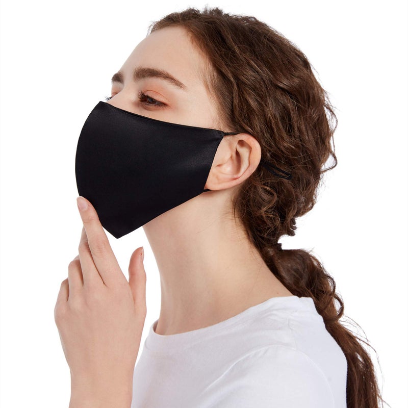 ROSEWARD 100% Mulberry Silk Face Mask for Adults Breathable Cooling Comfortable Cute Cloth Facemask Thin Lightweight-Black - Image 3