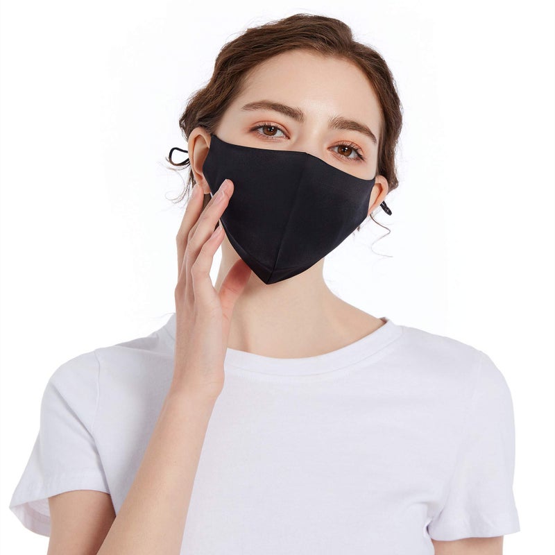 ROSEWARD 100% Mulberry Silk Face Mask for Adults Breathable Cooling Comfortable Cute Cloth Facemask Thin Lightweight-Black - Image 1